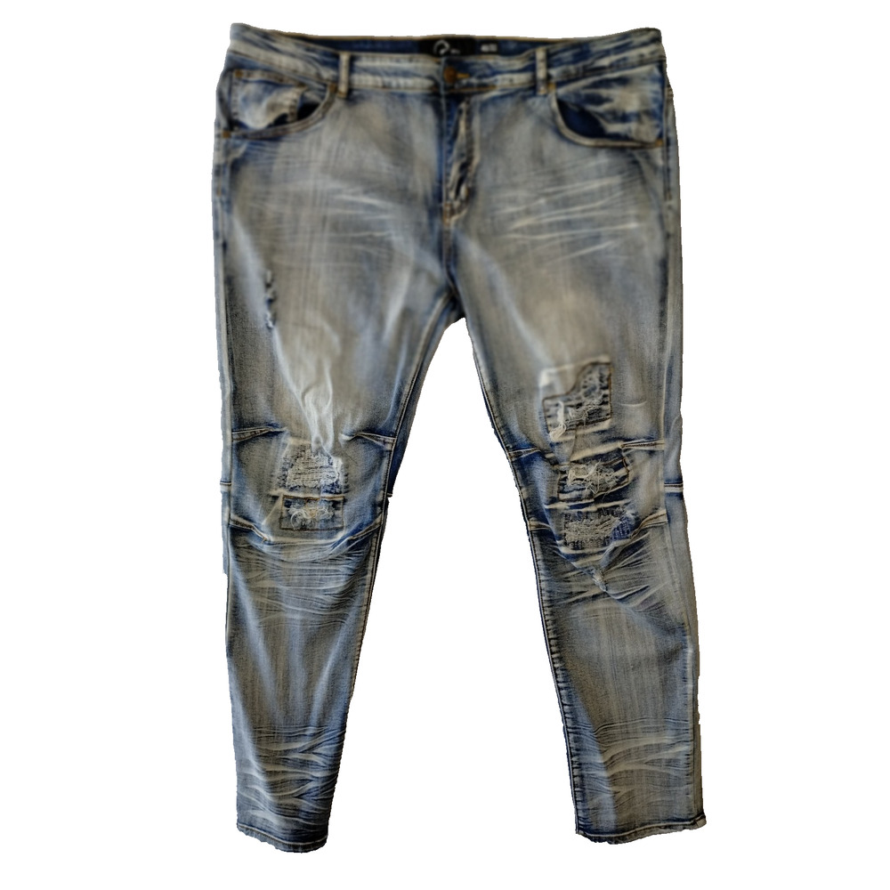 Straight Faded Distressed RPM Jeans Men’s 40(42)x32 Light Wash Stretch Denim